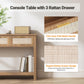 51.2" Entryway Table with 3 Rattan Drawers, Boho Console Table Narrow with Storage, Long Sofa Table for behind Couch Entry Hallway, Entrance, Living Room, Oak Brown