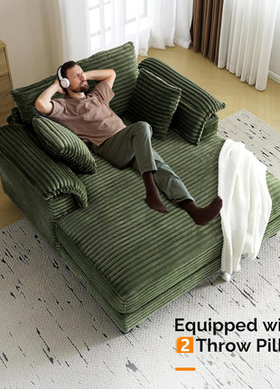 Oversized Corduroy Lounge Chair and Chaise Sofa Recliner Bed with Throw Pillows and Armrests for Living Room, Movie Room, and Bedroom