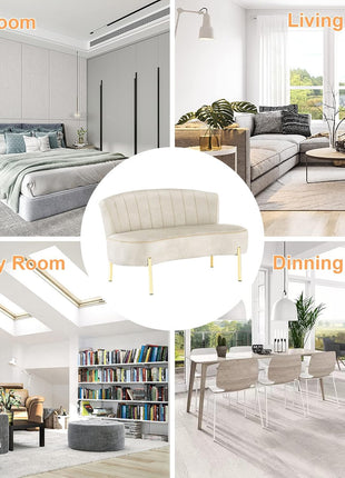 Upholstered Loveseat Settee with Backrest and Golden Metal Legs for Dining Room, Living Room, and Bedroom Furniture