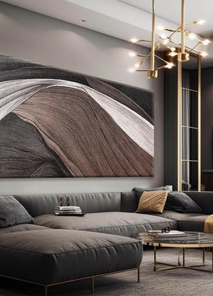 Contemporary Abstract Canvas Artwork - Brown and Black & White Wall Decor for Living Spaces and Hospitality, 24x48 Inches