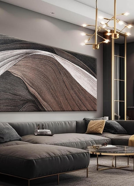Contemporary Abstract Canvas Artwork - Brown and Black & White Wall Decor for Living Spaces and Hospitality, 24x48 Inches
