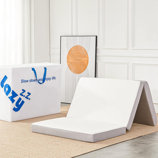 Folding Mattress, 4 Inch Memory Foam Tri-Fold with Breathable Bamboo Fiber Fabric Cover, Foldable Floor Mattress Guest Bed for Camping, Road Trip, Single