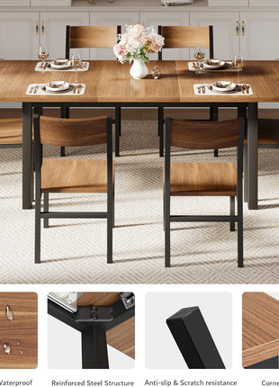 7-Piece Extendable Dining Table Set with 6 Chairs, 63" Solid Metal Frame and MDF Top, Perfect for Compact Spaces, Easy Assembly, Walnut Finish