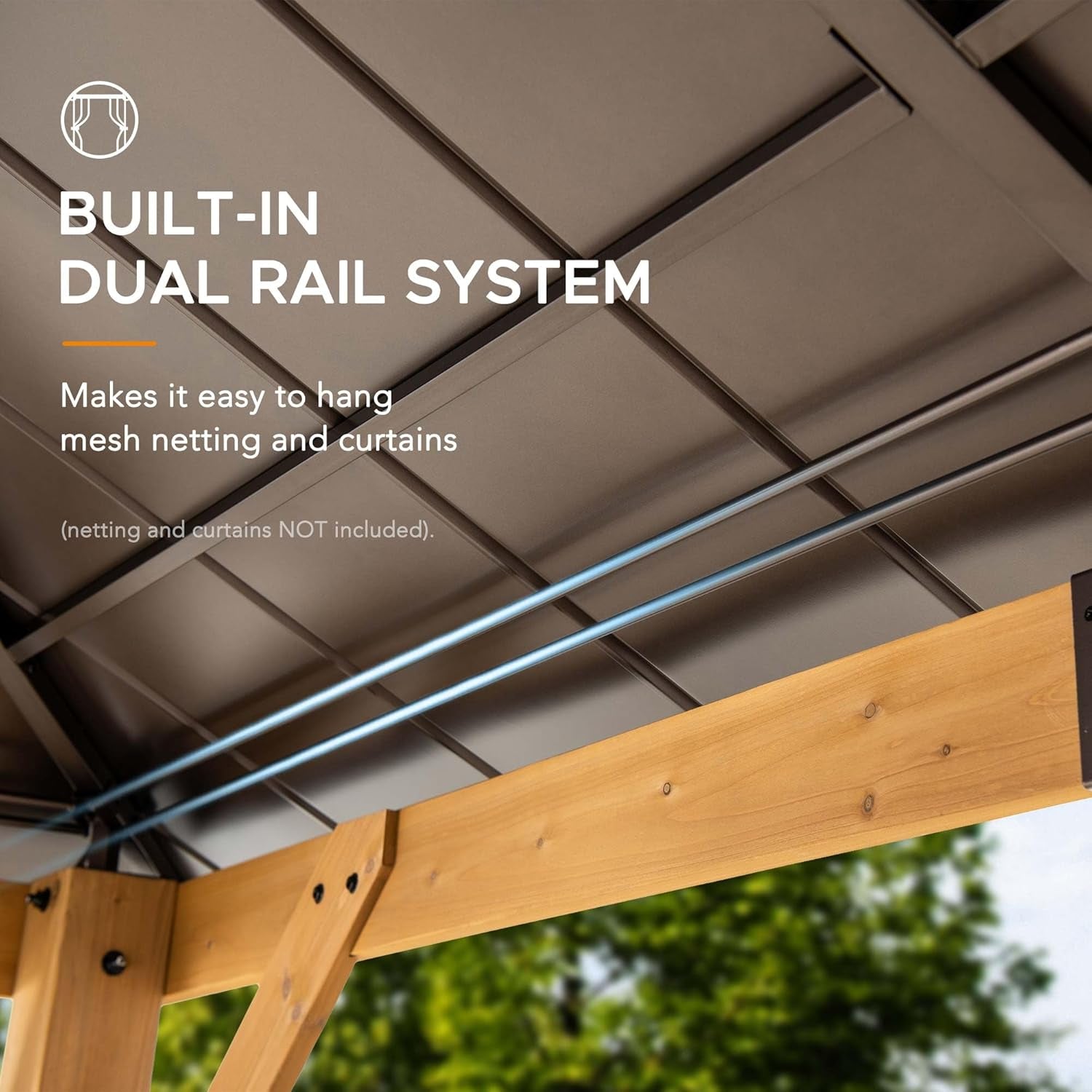 Hardtop Gazebo 11 X 11 Ft. Cedar Framed Wood Gazebo with Brown Steel and Polycarbonate Hip Roof Hardtop for Garden, Backyard Shade