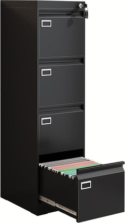 4 Drawer Metal File Cabinet with Lock, Black Lockable Filing Cabinets, Vertical Small File Cabinet with Key, under Desk Filing Cabinets for Home Office