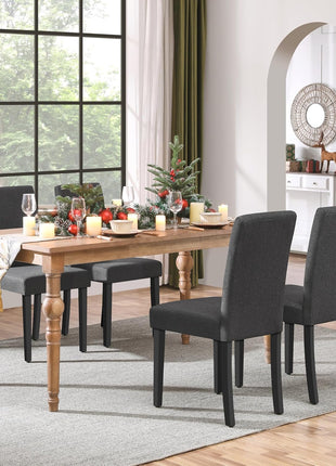 Set of 4 Upholstered Fabric Dining Chairs with Padded Seats and Solid Wood Legs, Armless Design, Dark Grey for Dining Room and Restaurant