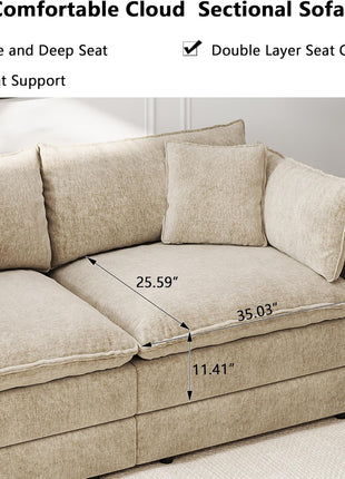 Modern Modular Sectional Sofa - Convertible Chenille Loveseat Couch with Movable Ottoman for Living Room, 77.16 Inch Deep 2-Seater (Camel)
