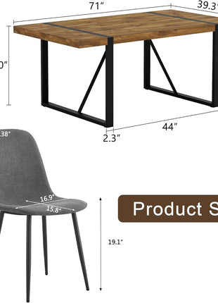Contemporary 71'' Dark Wood Dining Table Set with 6 Upholstered Chairs, Ideal for Kitchen and Dining Room