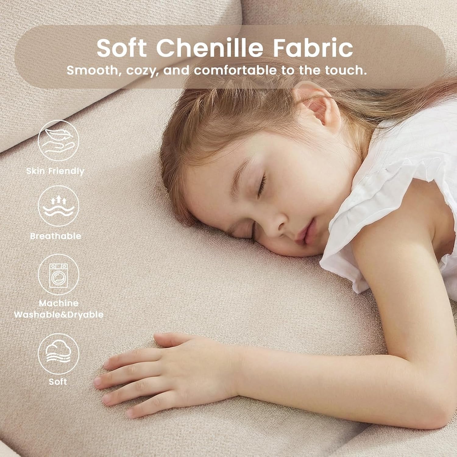 L-Shaped Sectional Sofa with Storage Ottoman, Modern Chenille Recliner Loveseat, Removable Couch Covers, Pocket Spring Cushions, Solid Wood Frame, Easy to Install (71.25Inch, Beige)