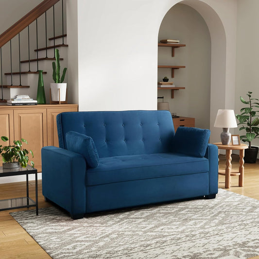 Ainsley 66.5" onvertible Sleeper Loveseat, Full Size, Dreamoil omfort, Soft Velvet Fabri, Navy