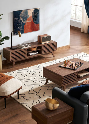 Ensley Mid-Century Modern TV Stand for 55-65 Inch TVs, Farmhouse Entertainment Center with Storage, Walnut Finish, 59 Inch Low Media Console for Living Room