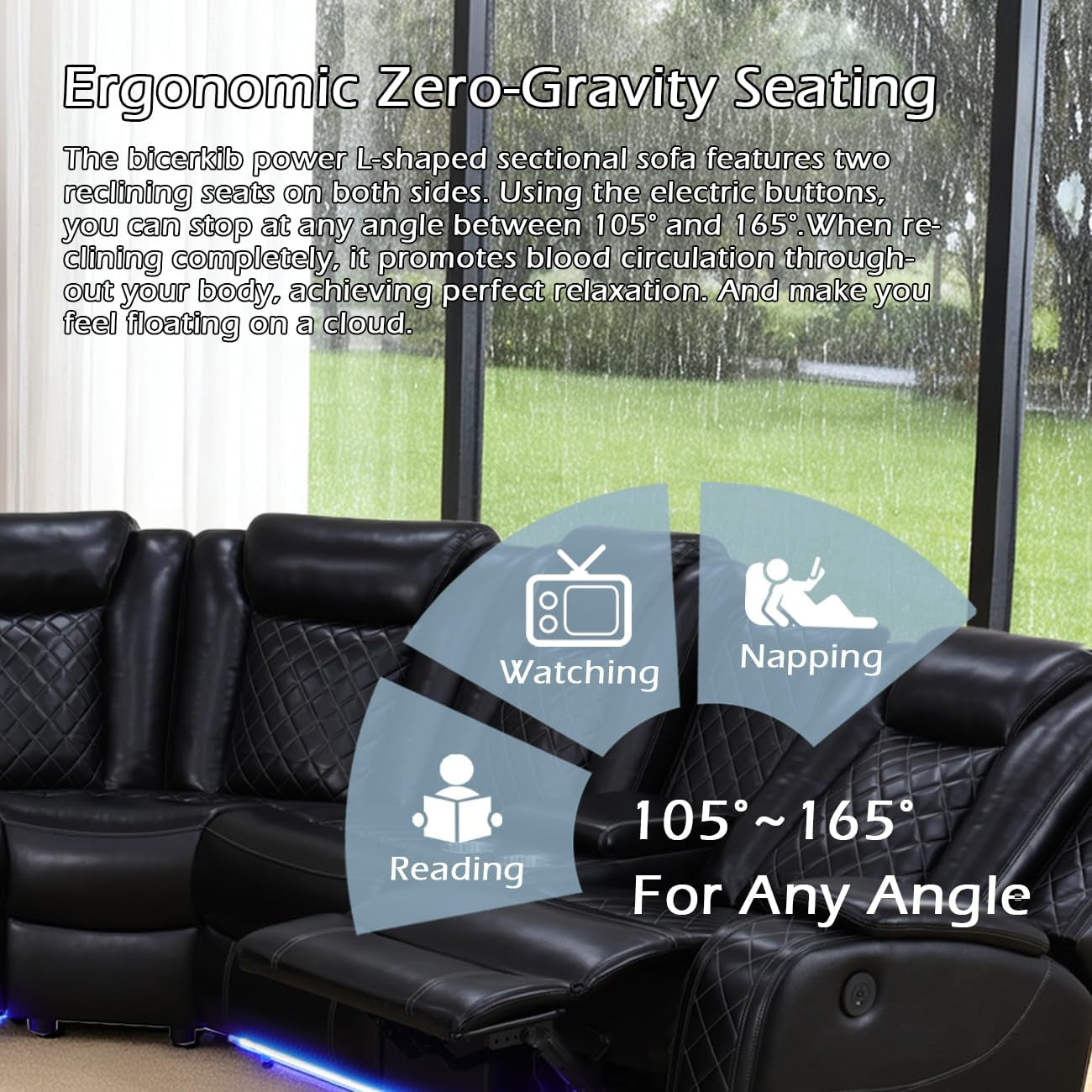Power Recliner Sectional Sofa Set for Living Room Furniture Sets,Leather Reclining Sofa Set with LED Lights/Hidden Storage,L- Shaped Couch for Living Room/Home Theater(Black,Sectional)