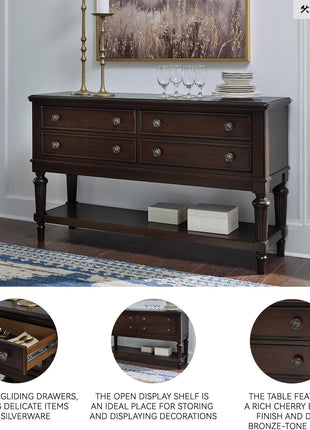 Lavinton Classic 4-Drawer Dining Server with Open Shelf in Dark Brown by Signature Design by Ashley