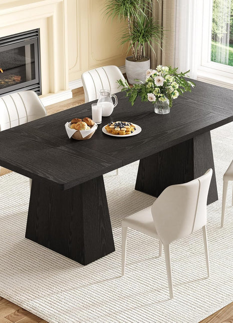 Rectangular Dining Table for 4-6 Individuals, Durable Wooden Design with Reinforced Legs, Contemporary Black Kitchen Furniture