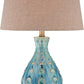 Mid Century Modern Vase-Shaped Table Lamp 26.5" High Textured Glaze Teal Green Hand-Made Ceramic Tan Linen Drum Shade for Living Room Bedroom House Bedside Home (Color May Vary)