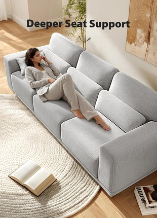 89″ Modern 3-Seater Sofa with Deep Seats and Wide Armrests, Upholstered in Grey with Removable Cotton-Linen Cushion Cover, Ideal for Living Room Comfort