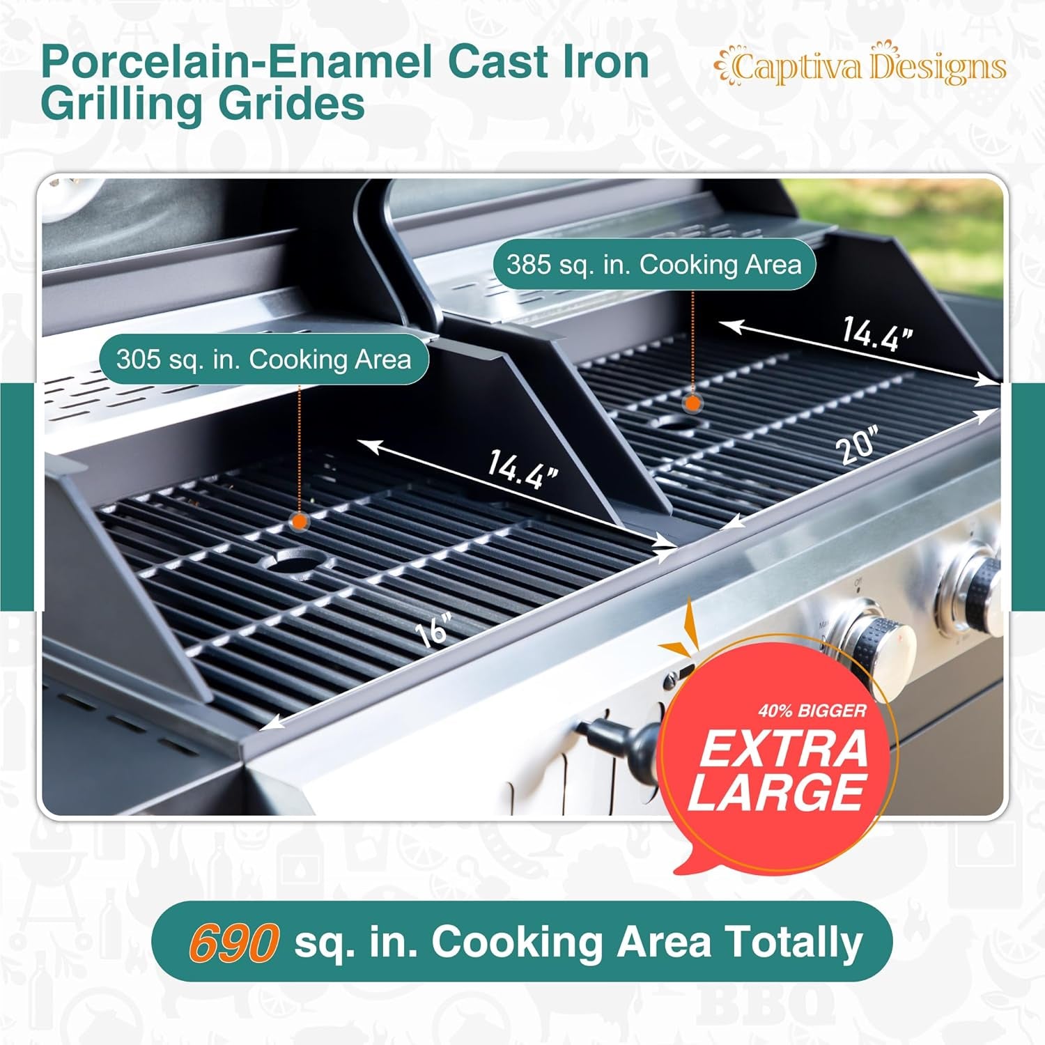 Propane Gas Grill and Charcoal Grill Combo with Side Burner & Porcelain-Enameled Cast Iron Grate, Dual Fuel BBQ Grill for Outdoor Events & Backyard Barbecue, 690 SQIN Cooking Area