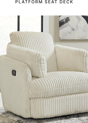Ashley Signature Design Tie-Breaker Cozy Contemporary Manual Press-Back Swivel Glider Rocker Recliner with Two Bolster Pillows and Hidden Storage in White