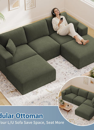 40-Inch Oversized Square Corduroy Ottoman Pouf - Plush Foam-Filled Footrest, Versatile Large Ottoman for Living Room, Sofa, Couch, and Bedroom, Green (Single Unit)
