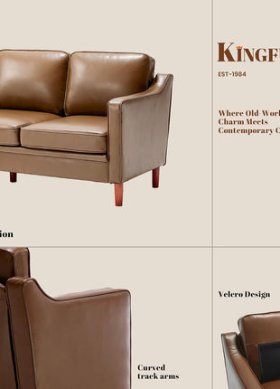 Mid-Century Modern Living Room Set: Elegant 3-Seater Sofa and Two Armchairs in Brown Faux Leather