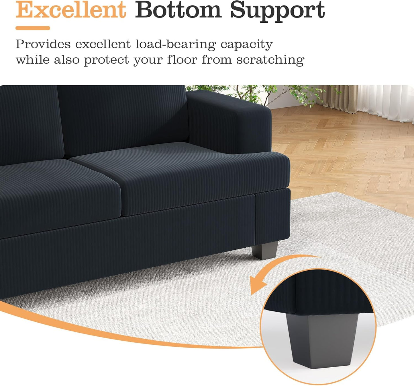 Loveseat & 3 Seater Sofa Sets, 89" Couch Sofa Set for Living Room Furniture, 2 Piece Modern Sleeper Sofa with Deep Seat Cloud Couch for Apartment Lounge, Black Corduroy