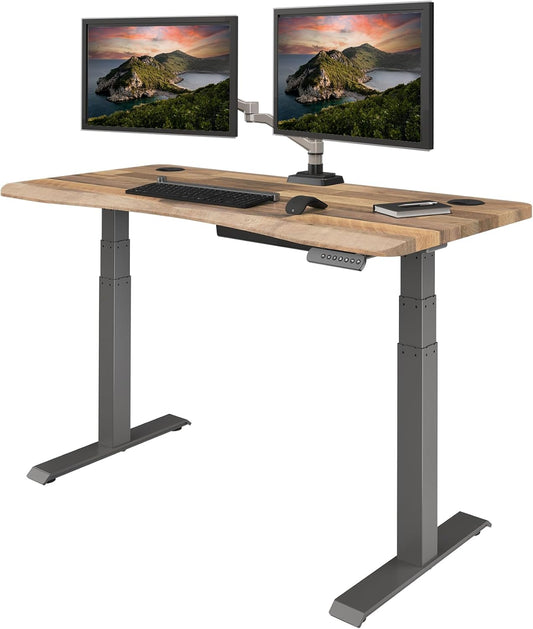 Ergo 54X26 Electric Standing Desk + Height Adjustable Sit-Stand Desk + Curved Waterfall Edge, 4 Memory Settings, Quick Assembly, Cable Management, 200 Lb Capacity – Reclaimed Wood (2 Boxes)