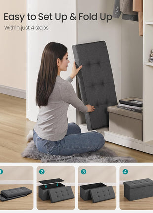MAZIE Collection 30-Inch Versatile Folding Storage Ottoman Bench - Stylish Footrest and Storage Solution for Living Room, Bedroom, and Entryway, Dark Gray, 660 lbs Load Capacity