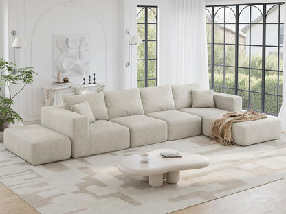 152'' Modern Boneless Couch, Oversized 2-In-1 Modular Sectional Sofa Bed, Extra Deep Seat Upholstery Cloud Couch, Boneless Couches for Living Room, No Assembly Required, Beige Chenille