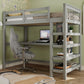 Wood Loft Bed with Desk : Full Size Loft Bed with 4-Storage Shelves and under Bed Desk Solid Wood Bed, Grey