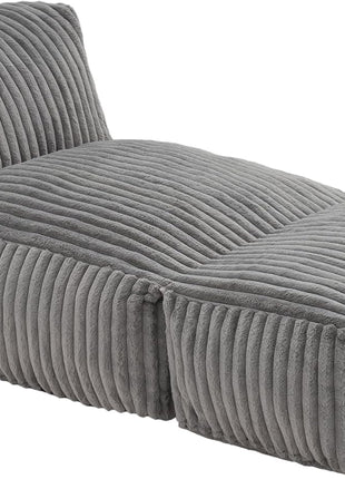 Large Bean Bag Lounger Chair for Adults with Memory Foam Filling - Ideal for Living Room, Bedroom, or Balcony (Stripe Grey)