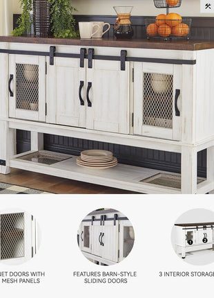 Valebeck Farmhouse Dining Room Server and Buffet Cabinet by Signature Design by Ashley in White and Brown