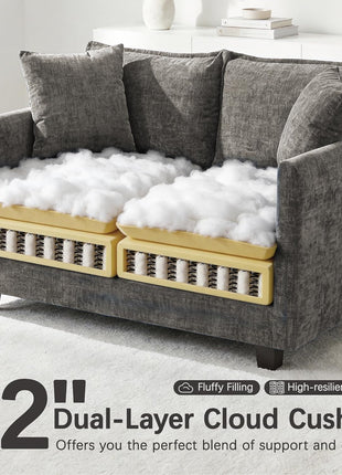 Modern Cloud Loveseat Sofa with Ottoman, 52" Chenille Couch featuring 27" Deep Seat and 2 Pillows, Ideal for Small Spaces in Apartment, Studio, Bedroom, and Living Room (Grey)