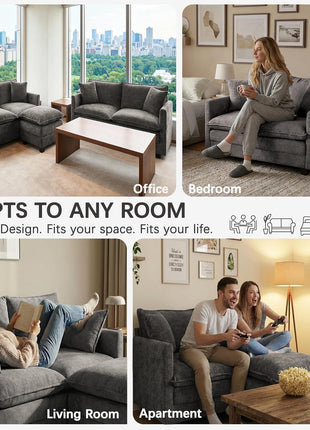 Modern Cloud Loveseat Sofa with Ottoman, 52" Chenille Couch featuring 27" Deep Seat and 2 Pillows, Ideal for Small Spaces in Apartment, Studio, Bedroom, and Living Room (Grey)