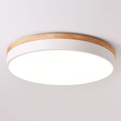 Dimmable Wood LED Flush Mount Ceiling Light, 5CCT 2700K-6000K Modern round Close to Ceiling Lighting Fixtures, Minimalist White Ceiling Lamp for Bedroom, Kitchen, Hallway, Laundry Room