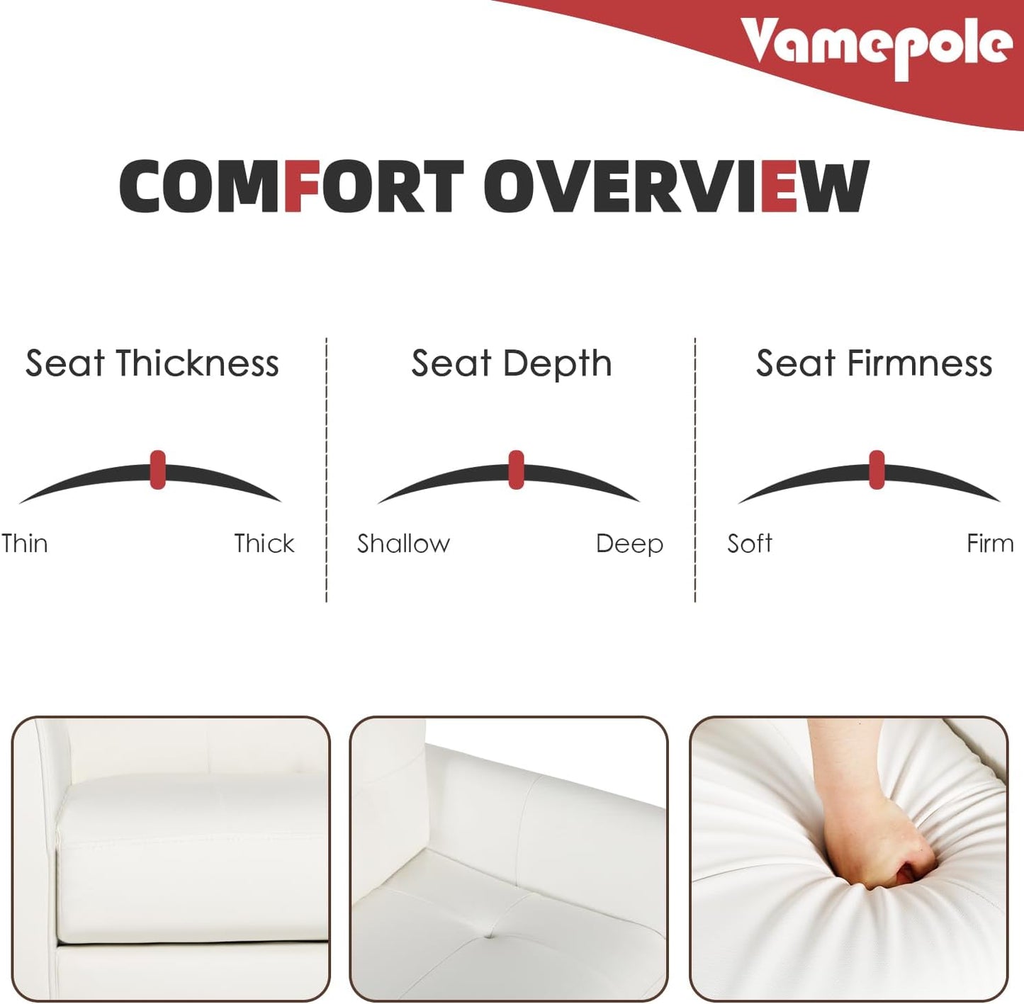 60" Mid-Century Modern White Faux Leather Loveseat, 2-Seater, 27.95" W X 30.7" H, Comfortable Office Sofa for Small Spaces, Bedroom, Apartment