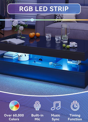 Elevate Your Living Room Aesthetic with a 4-Piece Contemporary Table Set Including a High Gloss Fireplace TV Stand, LED Coffee Table, and Two Stylish End Tables with Storage Drawers.