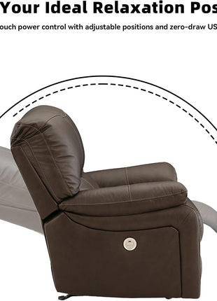 Signature Design by Ashley Leesworth Power Reclining Sofa with USB, Leather and Faux Leather, Zero Wall Design, 88-Inch Width Living Room Seating