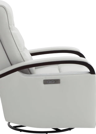 Genuine Leather Power Swivel Glider Rocker Recliner Chair, FSC Certified Mid-Century Modern Design with Adjustable Power Headrest for Nursery and Living Room, Creamy Grey