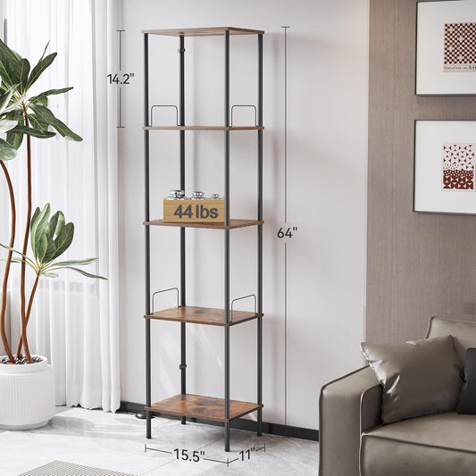 Display Shelf with Dimmable Lights, Lighted Display Cases for Collectibles, Adjustable Color Temperature and Brightness, Display Cabinet, Floor Lamp with Shelves, Home Decor, Rustic Brown