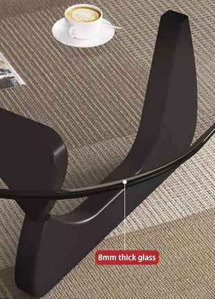 Contemporary Round Glass Coffee Table with Abstract Design, 32.68" Diameter x 22.44" Width x 15.75" Height, Black-Gray Finish for Living Room and Home Office
