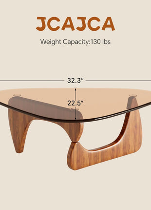 CAJCA Mid-Century Modern Coffee Table with Glass Top and Brown/Walnut Wood Base for Living Room