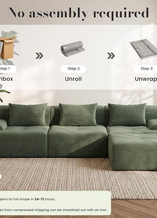 108-Inch Modular Boneless Cloud Sectional Sofa: L-Shaped Design with Ottoman and Three Decorative Pillows for Ultimate Comfort
