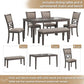 Wrenning Diamond Patterned Dining Table Set, 4 Upholstered Chairs and Bench, Seats 6, Wood, Gray
