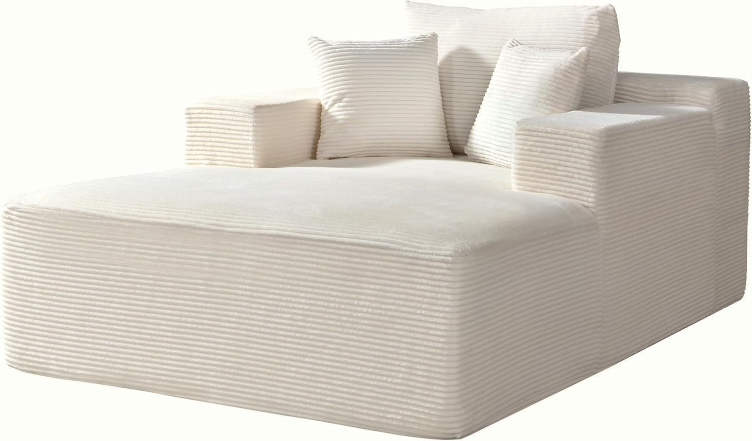 Monroe Convertible Chaise Lounge Chair Indoor – Oversized Corduroy Couch with Wide Armrest & Throw Pillows, Cozy Boneless Sleeper Sofa Bed Armchair, Beige