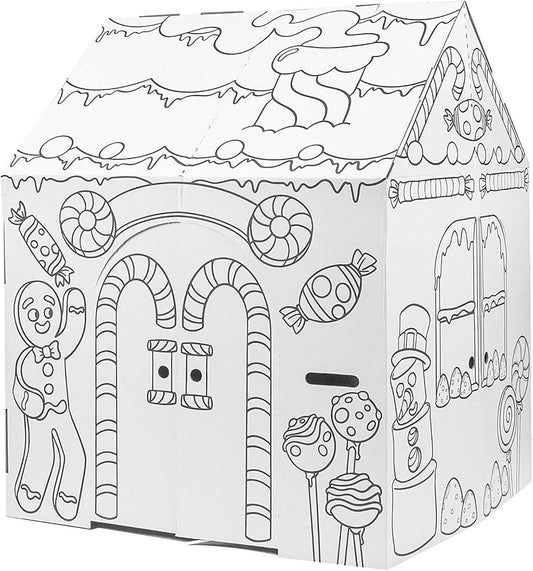 Gingerbread House - Kids Art & Craft for Indoor Fun, Color Favorite Holiday Sweets & Winter Friends– Decorate & Personalize a Cardboard Fort, 32" X 26. 5" X 40. 5"