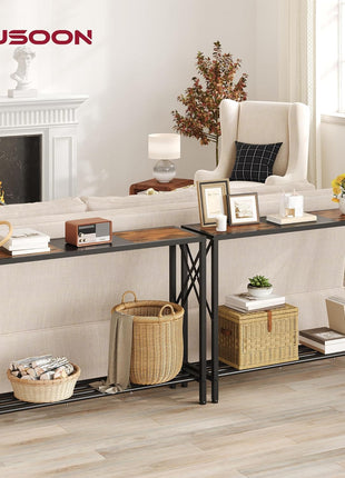 41.8-Inch Industrial Console Table with Two-Tier Shelving for Entryway, Living Room, and Office in Rustic Brown and Black