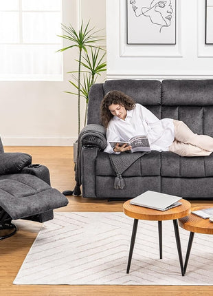 Manual Recliner Chair Set - Upholstered Fabric Reclining Sofa with Cup Holders and Side Pockets for Living Room (3+1)