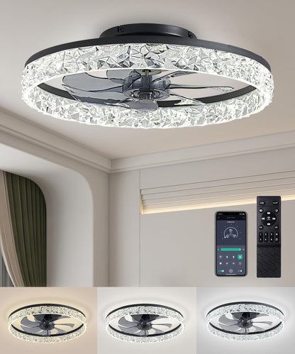 Ceiling Fans with Lights and Remote, 19.7" Low Profile Ceiling Fan with Light, 3000-6500K Dimmable, 6 Speeds and Stepless Color Temperature Change for Bedroom, Living Room and Kids Room(Black)