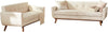 2 Piece Loveseat and Sofa Sets, Mid Century Modern Decor Love Seat Couches for Living Room, Button Tufted Upholstered Furniture, Easy to Install Small Couch for Bedroom, Office, Beige | Linen Fabric, Button Tufted, Solid Wood Foot, Pocket Spring, Wood Sla