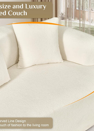 Modern Luxury Oversized Chenille Sectional Sofa for Living Room, 4-Seater Curved Cloud Couch in Cream White with 4 Throw Pillows, No Assembly Required